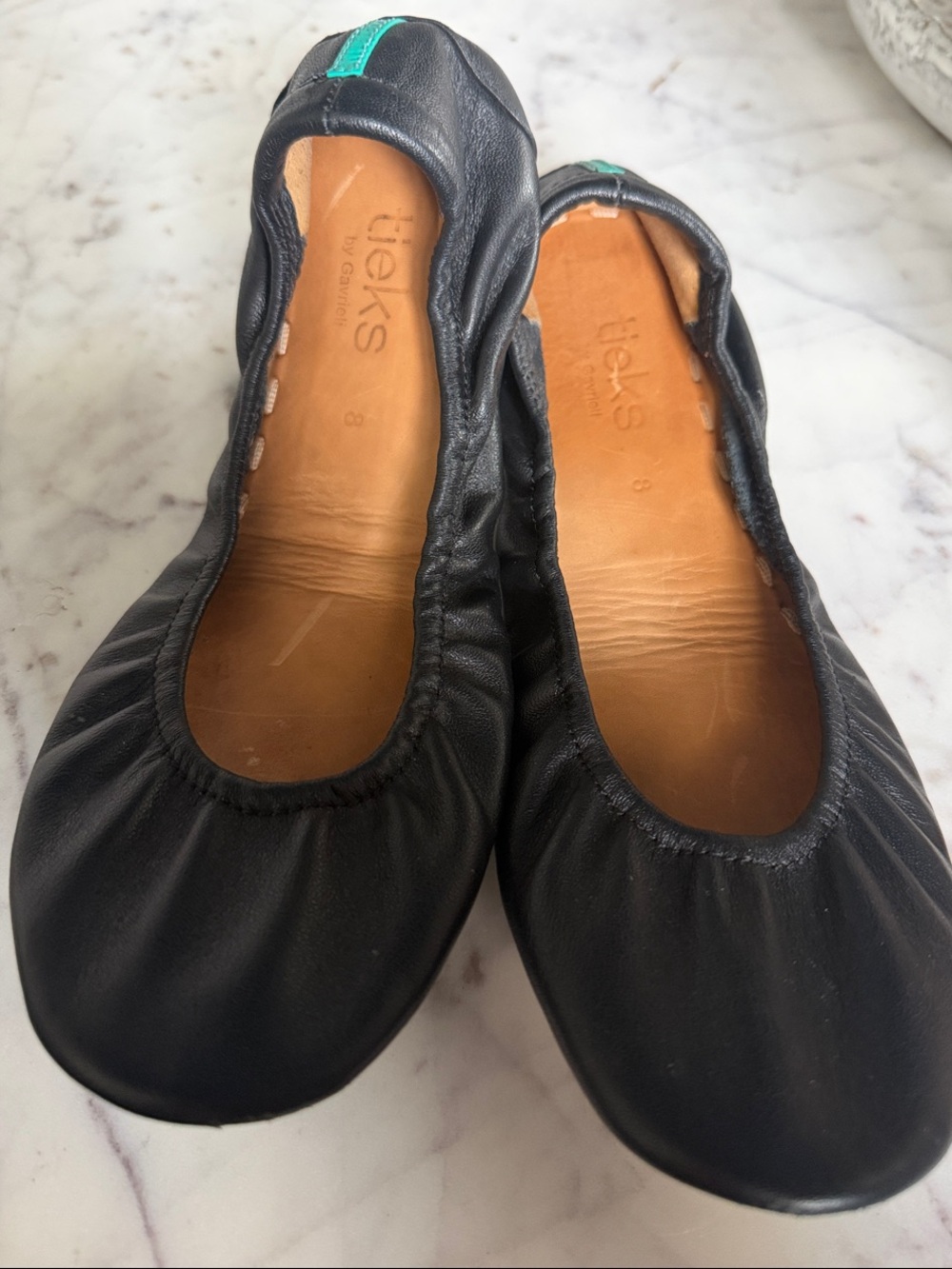 Tieks Black Leather Ballet Flats with Teal Accent 8